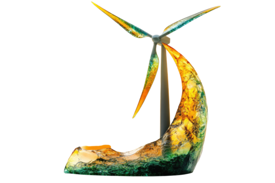 Abstract art depicting a wind turbine with vibrant, textured blades and base. background removed - Powered by Adobe