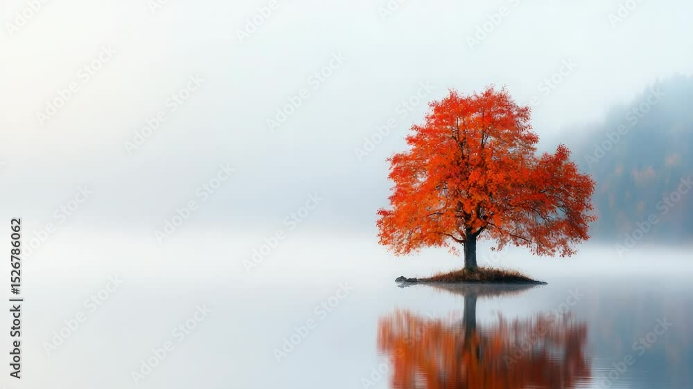 Poster a single tree stands alone on a small island in the middle of a calm lake