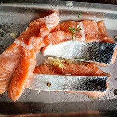 fresh salmon on ice
