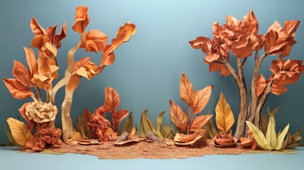 Ornamental origami landscape scene.