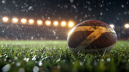 Muddy Football in Rain Night Game