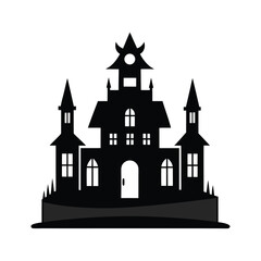 Spooky haunted house silhouette illustration for halloween themed designs and creepy decoration