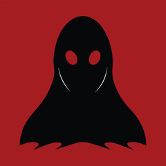 Creepy black ghost on red background spooky halloween design silhouette illustration