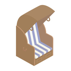 Beach basket chair - hand drawn isometric vector illustration.