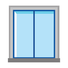 Clean vector illustration of a window with blue glass panes and gray frame