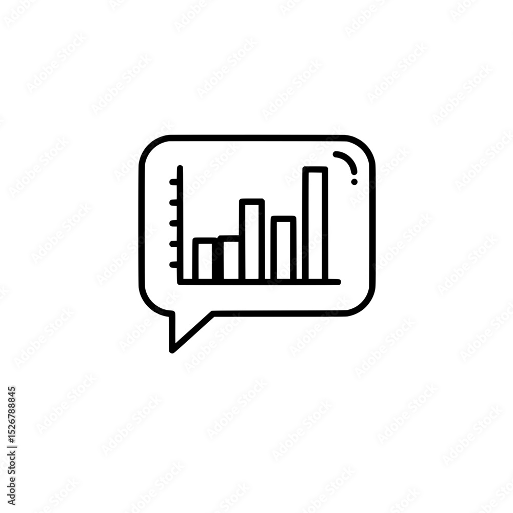 Poster data analysis insights: an abstract icon of a data bar chart encased within a speech bubble, designe