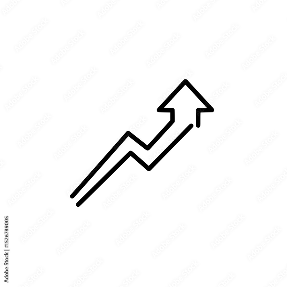 Aufkleber arrow of progress: a sleek line drawing of an upward-pointing arrow with a jagged path symbolizes gr