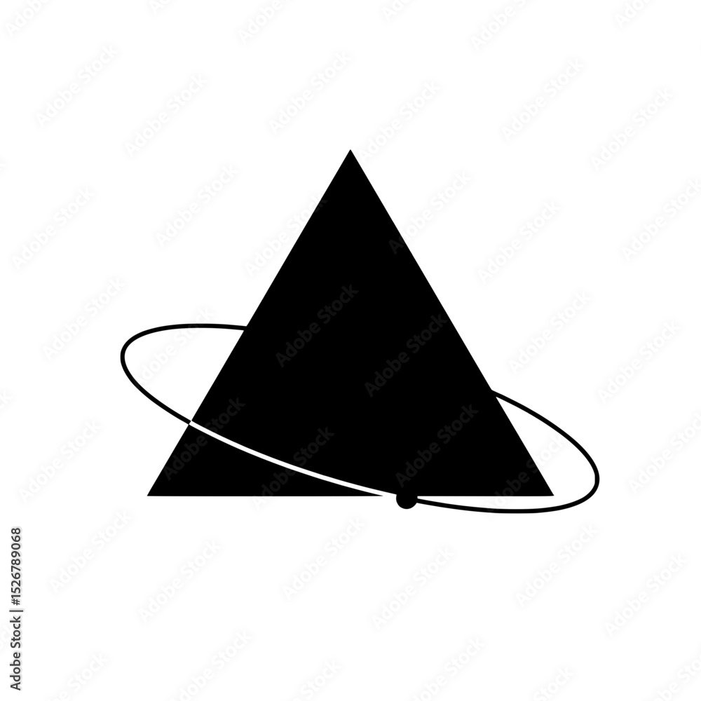 Poster abstract triangle orbit: a minimalist design featuring a black triangle orbited by a smaller circle,