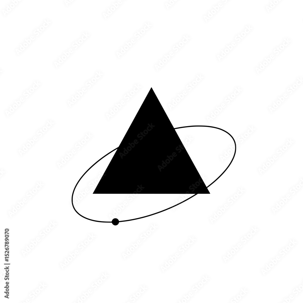 Aufkleber geometric abstraction: a stark black triangle juxtaposed with an elliptical orbit, highlighting the 