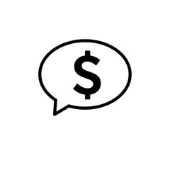 Financial Dialogue Icon: A minimalist line art representation of a thought bubble, featuring the iconic dollar symbol inside, embodies financial discussions and monetary concepts. 
