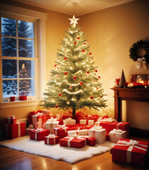 christmas tree with gifts beckground