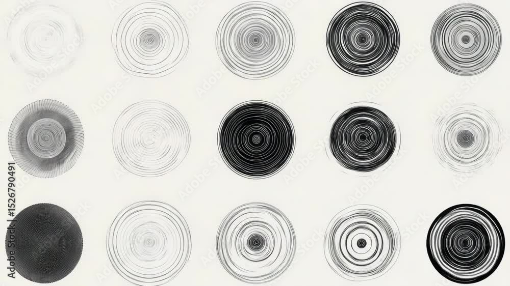 Poster Simple design featuring multiple black and white circles on a white background