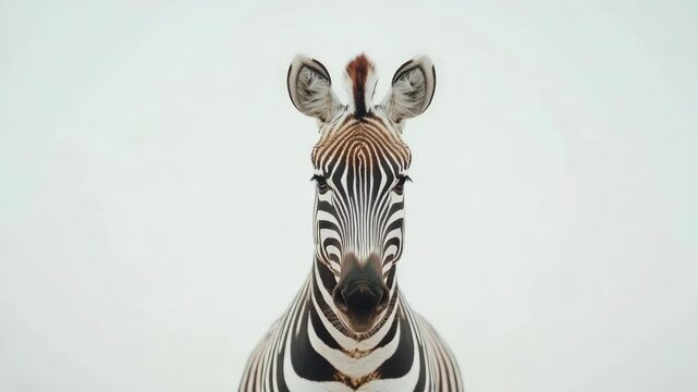 A close-up shot of a zebra's face on a white background, perfect for use in designs and illustrations where a zebra's facial features are needed