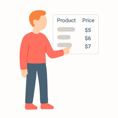 Minimalist Flat Style Man Presenting Product Price List Presentation