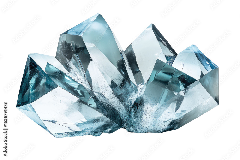 Poster A cluster of translucent blue crystals, showcasing intricate facets and sharp edges. background removed