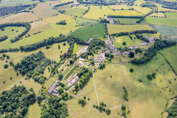 beautiful aerial view of the Miserden VIllage, Stroud District, Gloucestershire, England