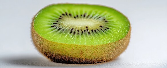 The vibrant green slice of kiwi showcasing its unique texture and seeds.