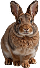 A rabbit in a close-up pose on a transparent background, showcasing detailed fur, expressive eyes, and large ears.