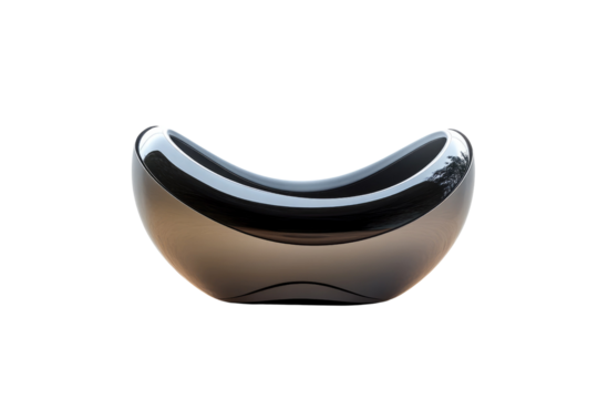 Sleek, modern, black, crescent-shaped bathtub design.  High-gloss finish. background removed