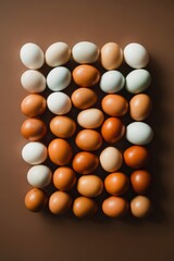 Elegant gradient arrangement of eggs showcases natural hues on dark background