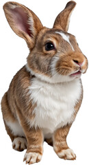 A rabbit in a close-up pose on a transparent background, showcasing detailed fur, expressive eyes, and large ears.