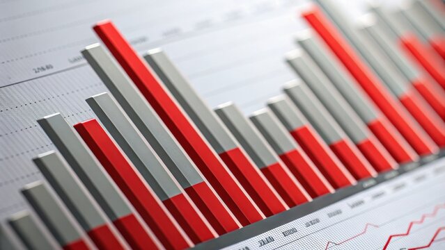 Public debt concept. Abstract visualization of bar graphs in gray and red tones, depicting data trends and comparisons in a business context. - Powered by Adobe