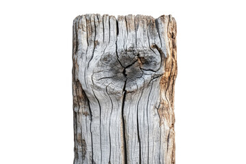 Close-up of weathered, gray wood post showing age and texture. background removed