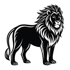 Roaring Lion Silhouette with Detailed Mane in Aggressive Stance on White Background ,ai generator
