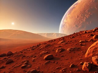 Mars View of Earth with Moon in Background