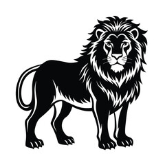 Roaring Lion Silhouette with Detailed Mane in Aggressive Stance on White Background ,ai generator
