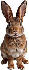 A rabbit in a close-up pose on a transparent background, showcasing detailed fur, expressive eyes, and large ears.