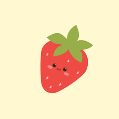 Cute Strawberry Character on isolated background. Vector illustration cartoon flat style