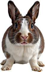 A rabbit in a close-up pose on a transparent background, showcasing detailed fur, expressive eyes, and large ears.