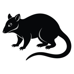 Black silhouette of a cute opossum animal