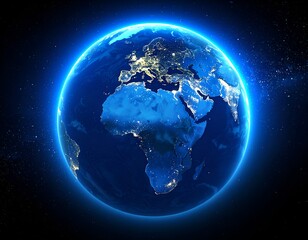 Stunning view of Earth at night, showcasing city lights across Europe and Africa.