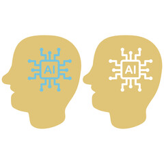Human Head Icon With Ai Chip, Technology Icon, Vector Illustration, Symbol, Design Logo Template Pictogram, For UI or Ux Isolated On White for Mobile App, Editable
