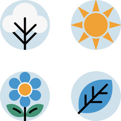 Mixed weather pack. Windy cloud, sunbeam, plant bloom and stormy drop icons of mixed climate representation  
