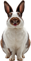 A rabbit in a close-up pose on a transparent background, showcasing detailed fur, expressive eyes, and large ears.