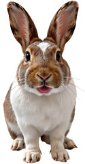 A rabbit in a close-up pose on a transparent background, showcasing detailed fur, expressive eyes, and large ears.