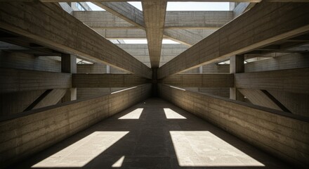 Linear interior passageway with light and shadow