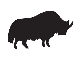 Vector isolated one single bison buffalo side view colorless black and white outline silhouette shadow shape stencil solid black