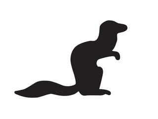 Vector isolated one single ermine weasel ferret  side view colorless black and white outline silhouette shadow shape stencil solid black