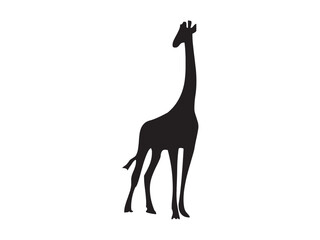 Vector isolated one single giraffe side view full body colorless black and white outline silhouette shadow shape stencil solid black