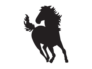 Vector isolated one single horse side view full body colorless black and white outline silhouette shadow shape stencil solid black