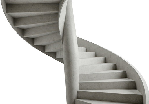 Modern concrete spiral staircase isolated on transparent background