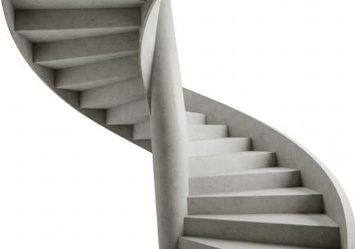 Modern concrete spiral staircase isolated on transparent background