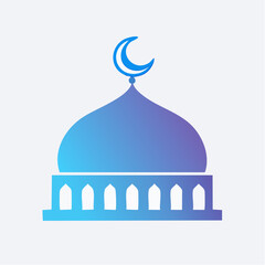 Blue and Purple Mosque Dome with Crescent Moon Illustration