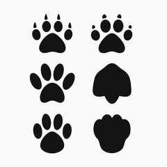 Collection of Animal Paw Prints Black Silhouette Icons