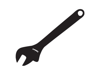 Vector isolated adjustable wrench tool colorless black and white outline silhouette shadow shape stencil solid black