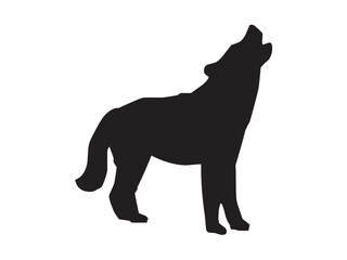 Vector isolated one single howling wolf side view full body colorless black and white outline silhouette shadow shape stencil solid black